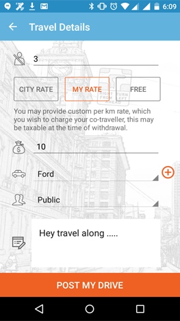 Provide Travel Details Screen